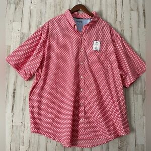 Izod Cool FX Rose Rapture Flamingo Print Short Sleeve Button-Up Shirt 3XLT NWT